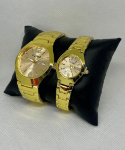 Feiwo Golden Stainsles Steel  Couple Watch