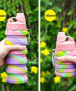 BZY Foldable Drinking Water Bottle Leakproof Fold Silicone Water Bottles Cup With Straw Outdoor Hiking Camping 500ml