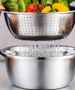 3-in-1 Stainless Steel Vegetable Cutter with Drain Basket Easy Food Prep for Southeast Asian Buyers Grater Basin for Fruits Vegetables