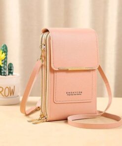 Women Bags Soft Leather Wallets Touch Screen ( pink color )