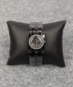 Stylish Black Ladies Quartz Watch with Crystal Bezel – Premium Bracelet Design