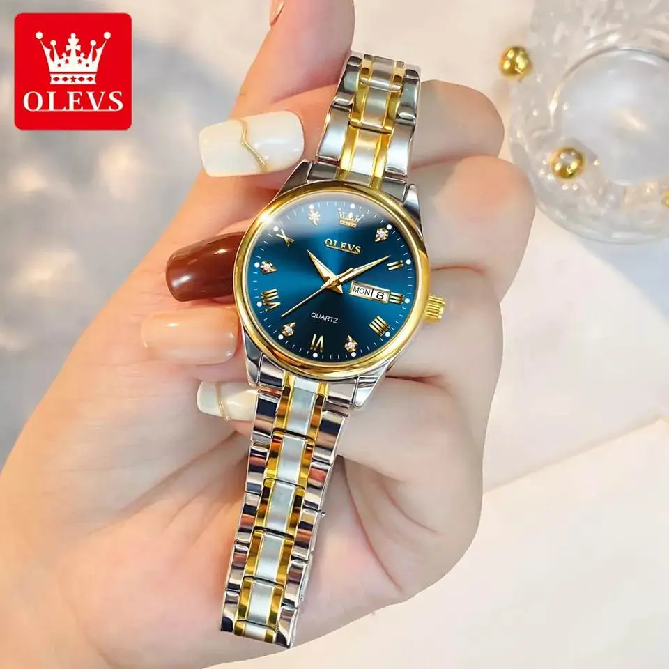 Olevs 5563 Luxury Fashion Round Women’s Watch – Silver & Blue - Image 3