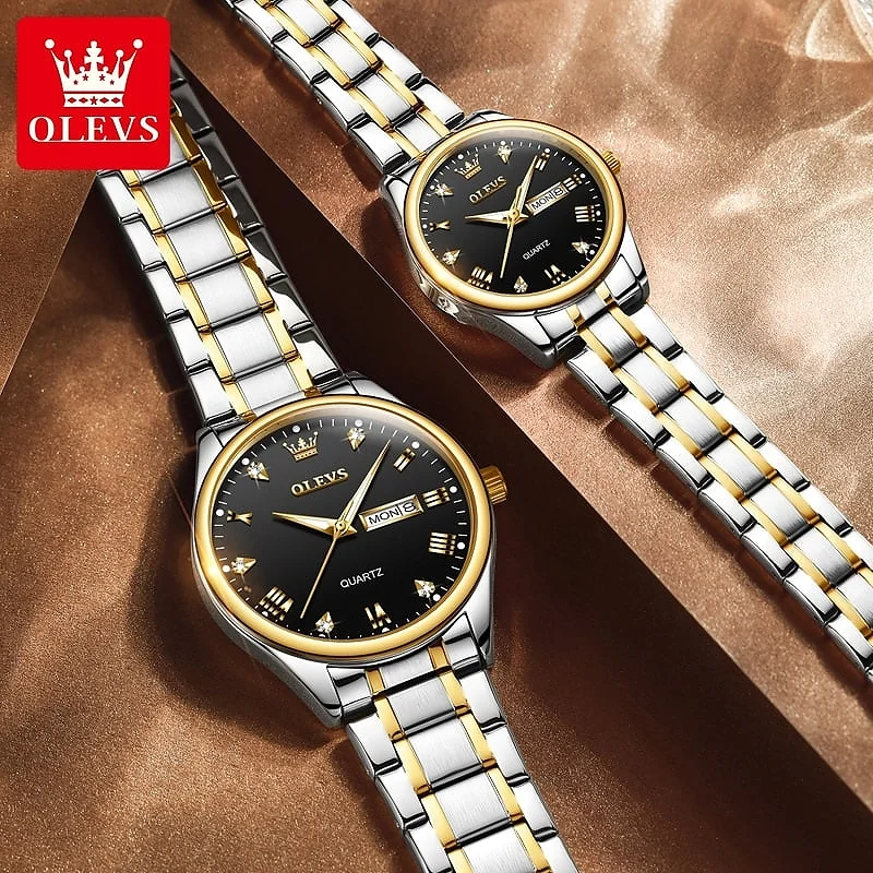 Olevs 5563 Couple Watch tow tone chain (black dial) - Image 3