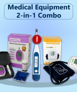 Medical Equipment 2-in-1 Combo Pack with Free Thermometer (Blood Glucose Meter + Digital BP Monitor)
