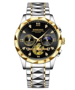 BINBOND B1236 Brand Fashion Tourbillon Dial Quartz Watches Men’s Luxury Stainless Steel + Free Chain cutter @ battery .